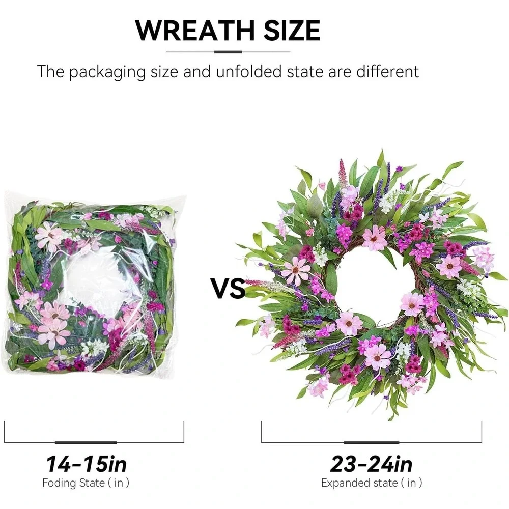 Soomeir Summer Spring Daisy Front Door Wreath 24